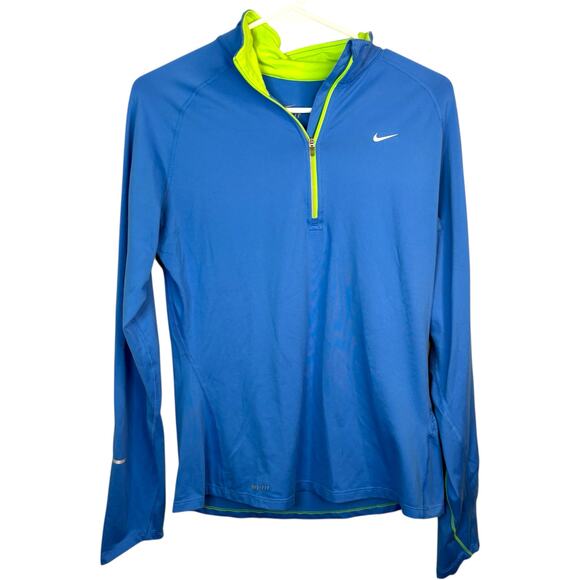 Nike Athletic Dri-Fit Quarter Zip Shirt M  Reflective Trim Blue Lime Green - Picture 2 of 10